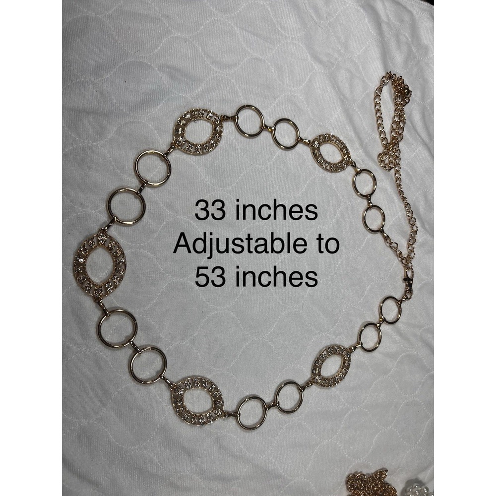 Women's‎ Belt Gold Tone Statement Fashion Circle Discs Metal Link W/ Rhinestones